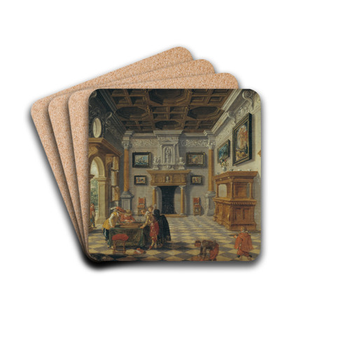 Sumptuous Renaissance Interior with Tric-Trac Players by Bartholomeus van Bassen Drink Coasters - set of 4 Sumptuous Renaissance Interior with Tric-Trac Players by Bartholomeus van Bassen Drink Coasters - set of 4