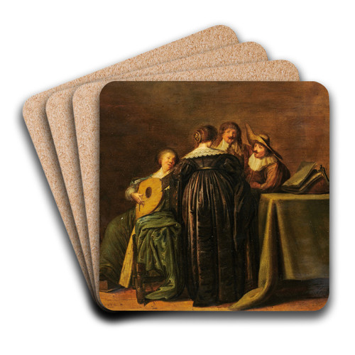 Fashionable Company with a Woman Playing the Lute by Pieter Codde Art Drink Coaster set