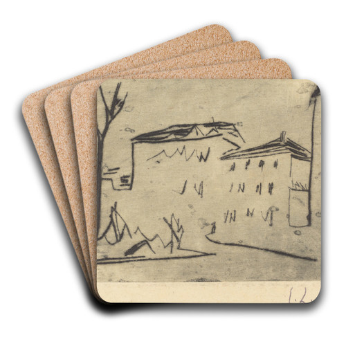 Street Corner in Dresden (Strassenecke Dresden) by Ernst Ludwig Kirchner Art Drink Coaster set