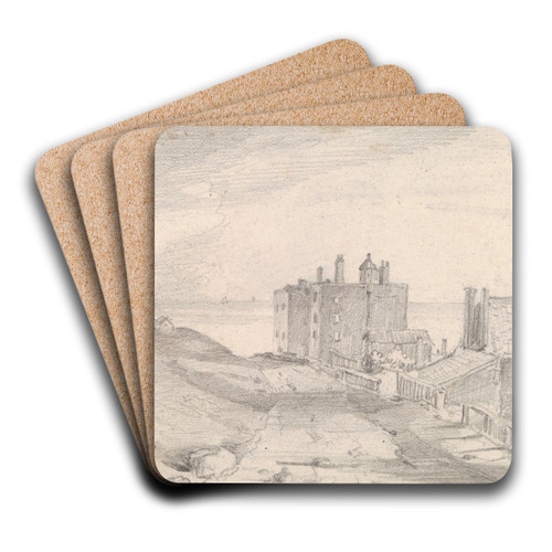 Sketch of a Cliffside Road and Buildings, Hastings by Thomas Hastings Art Drink Coaster set