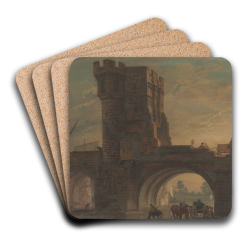 Old Bridge at Shrewsbury by Paul Sandby Art Drink Coaster set