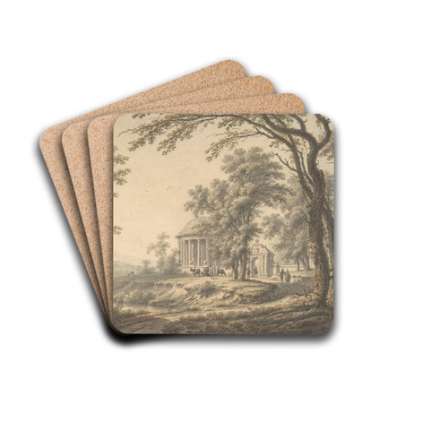 Idyllic Landscape with Temple by Johann Heinrich Mntz Drink Coasters - set of 4