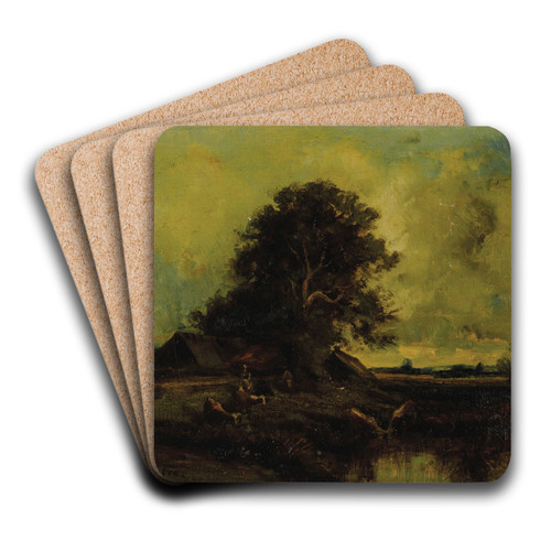 River Landscape with Cottage by Jules Dupr Art Drink Coaster set