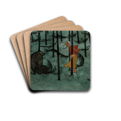 Fear In The Woods by Hugo Simberg Drink Coasters - set of 4
