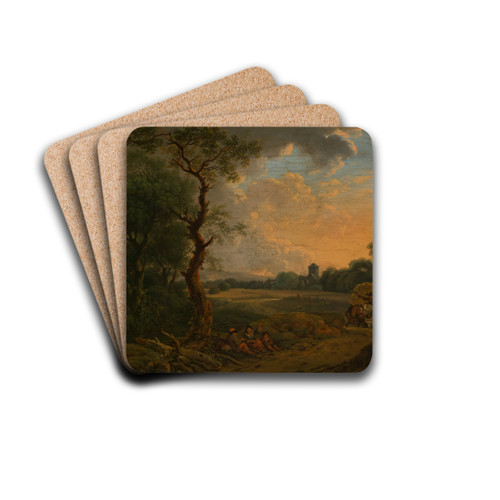 Abendlandschaft mit Heuwagen by Ferdinand Kobell Drink Coasters - set of 4