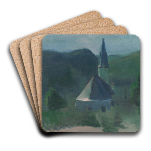 Church Near Jasov by Rudolf Kremlika Art Drink Coaster set