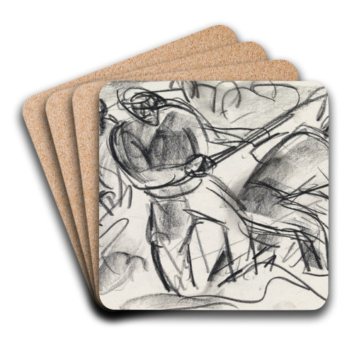 Studieblad met mannen aan het werk by Leo Gestel Art Drink Coaster set
