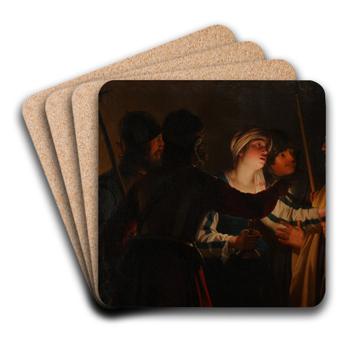 The Denial of St. Peter by Gerard van Honthorst Art Drink Coaster set