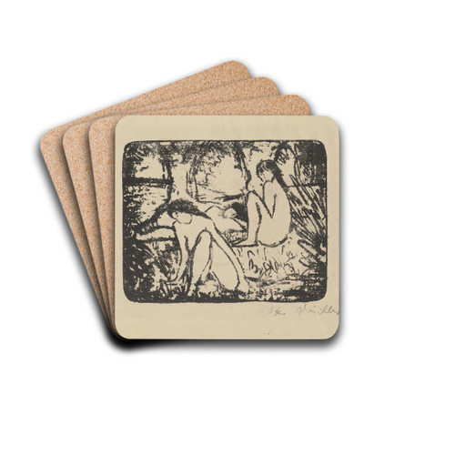 Zwei sitzende Mdchen vor liegender Figur by Otto Mueller Drink Coasters - set of 4