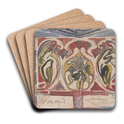 Decoratief ontwerp met twee handtekeningen by Carel Adolph Lion Cachet Art Drink Coaster set