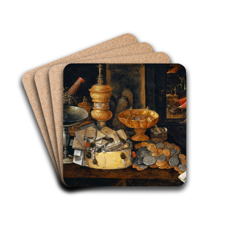 Riches And The Death Of The Miser, Still Life by Hieronymus Francken II Drink Coasters - set of 4