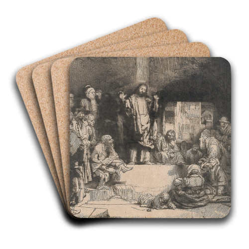 Christ Preaching (La Petite Tombe) by Rembrandt van Rijn Art Drink Coaster set