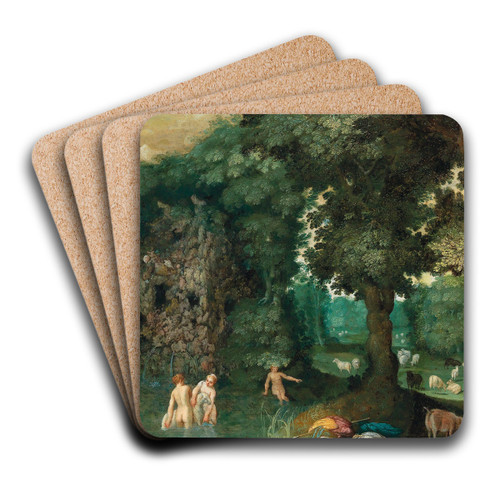 Bathing nymphs in a forest by Adriaen van Stalbemt Art Drink Coaster set