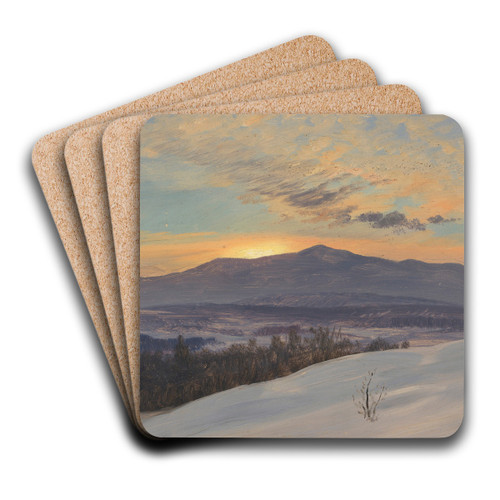 Sunset Across the Hudson Valley, Winter by Frederic Edwin Church Art Drink Coaster set