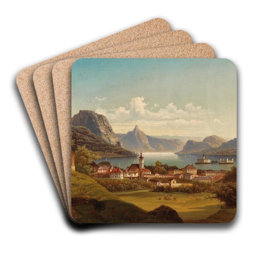 Gmunden mit Schlo Ort am Traunsee by Johann Wilhelm Jankowsky Art Drink Coaster set