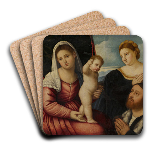 Madonna and child with two donors by Bernardino Licinio Art Drink Coaster set