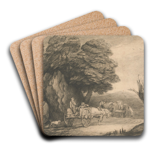 Wooded Landscape with Two Country Carts and Figures by Thomas Gainsborough Art Drink Coaster set