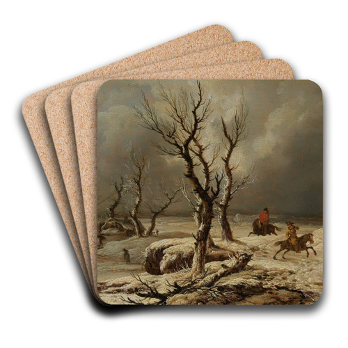 Winterlandschaft mit zwei Reitern by Ferdinand Kobell Art Drink Coaster set