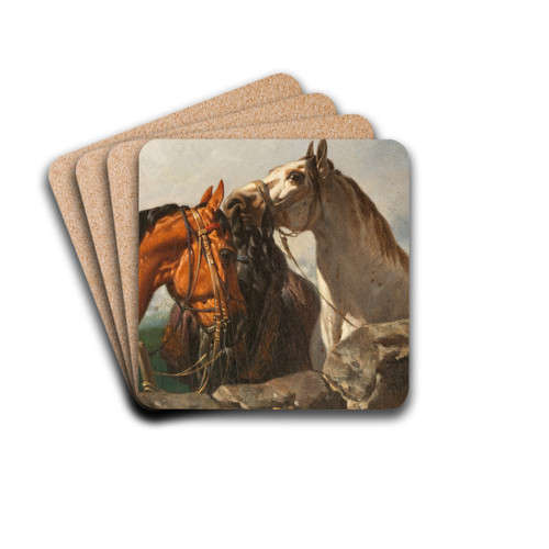 Three horses by Anton Josef Strassgschwandtner Drink Coasters - set of 4