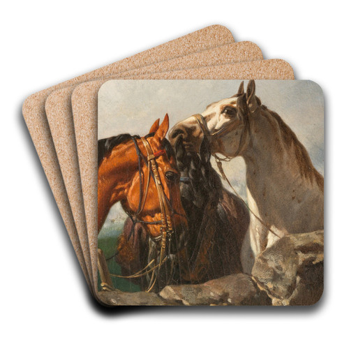 Three horses by Anton Josef Strassgschwandtner Art Drink Coaster set