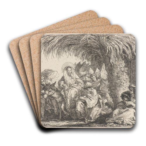Joseph Kneels with the Child before Mary on the Donkey by Giovanni Domenico Tiepolo Art Drink Coaster set