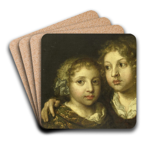 A daughter and a son of the artist by Caspar Netscher Art Drink Coaster set