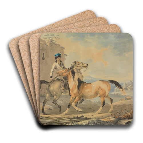 Trke mit zwei Pferden vor Burgruine by Johann Georg Pforr Art Drink Coaster set