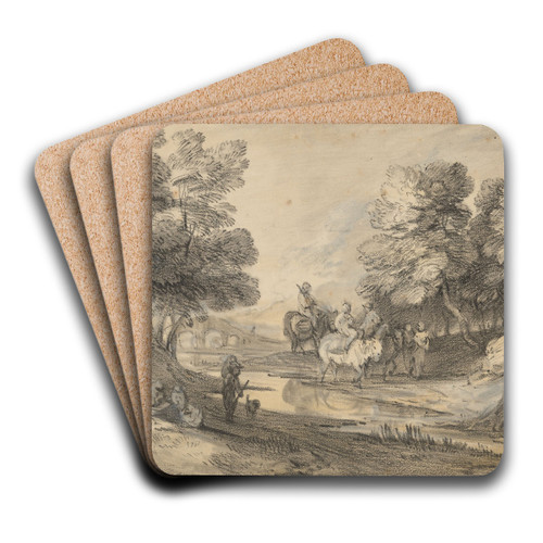 Wooded Landscape with Horseman, Figures, and Bridge by Thomas Gainsborough Art Drink Coaster set