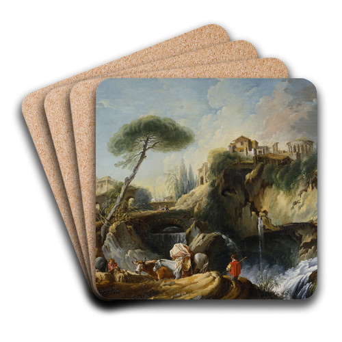 View of Tivoli with the Temple of Vesta by Franois Boucher Art Drink Coaster set View of Tivoli with the Temple of Vesta by Franois Boucher Art Drink Coaster set