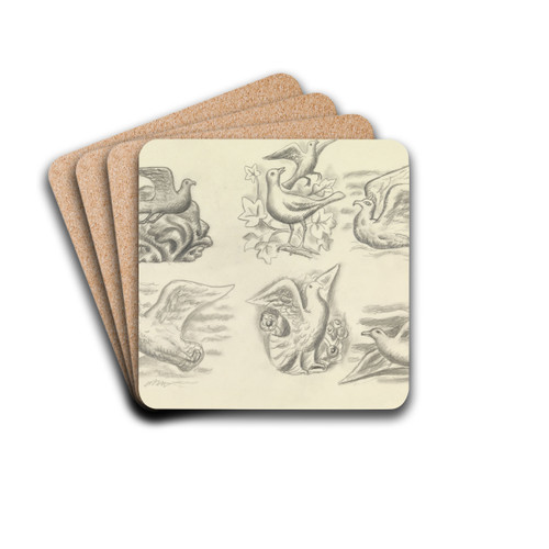 Ontwerpen voor een watermerk van een bankbiljet; zes ontwerpen met vogels by Leo Gestel Drink Coasters - set of 4