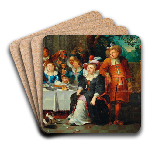 An Elegant Company Dining by Frans Xaver Hendrick Verbeeck Art Drink Coaster set