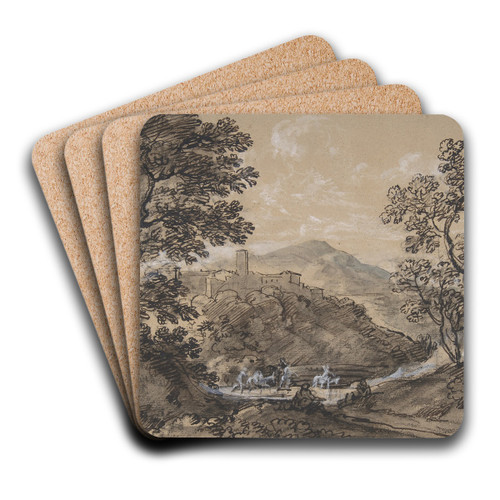Hilly Landscape with Travellers by Johann Georg von Dillis Art Drink Coaster set