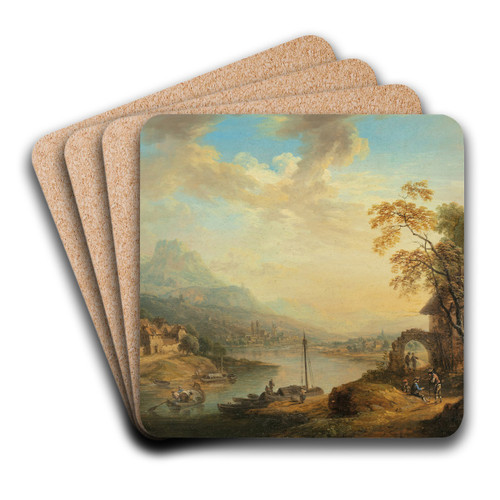 River Landscape by Christian Georg Schtz the elder Art Drink Coaster set