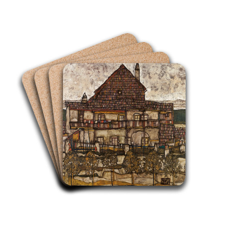 House with Shingle Roof (Old House II) by Egon Schiele Drink Coasters - set of 4