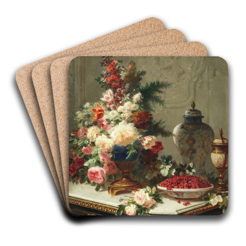 Still life with flowers and raspberries by Jean-Baptiste Robie Art Drink Coaster set