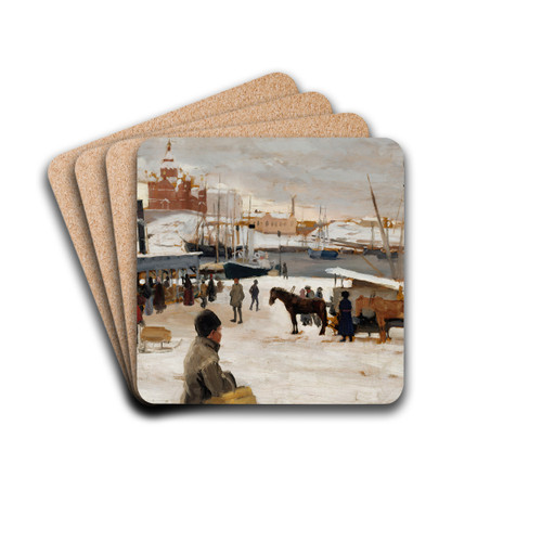 Winter Day in Helsinki Market Square by Albert Edelfelt Drink Coasters - set of 4
