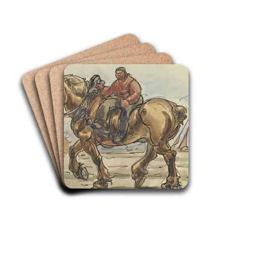 Man in amazonezit op een trekpaard by Alfred Ost Drink Coasters - set of 4