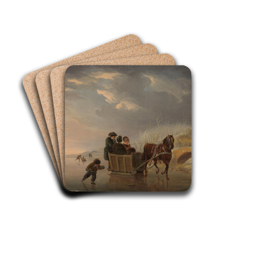 Winter Scene (Horse-Sleigh on the Ice) by Andries Vermeulen Drink Coasters - set of 4 Winter Scene (Horse-Sleigh on the Ice) by Andries Vermeulen Drink Coasters - set of 4