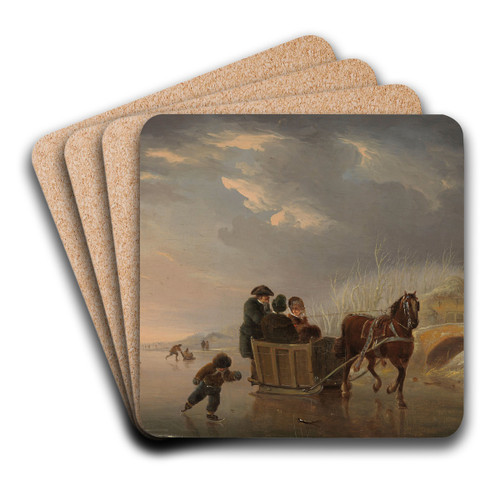 Winter Scene (Horse-Sleigh on the Ice) by Andries Vermeulen Art Drink Coaster set Winter Scene (Horse-Sleigh on the Ice) by Andries Vermeulen Art Drink Coaster set