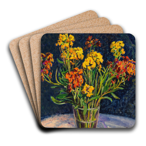 Bouquet de Giroflets by Gustave Cariot Art Drink Coaster set