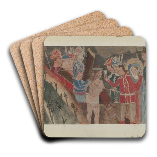 Station of the Cross No. 10 - Jesus is Stripped of His Garments by Geoffrey Holt Art Drink Coaster set