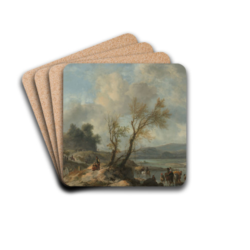 Landscape with Sandy Path beside a River by Philips Wouwerman Drink Coasters - set of 4