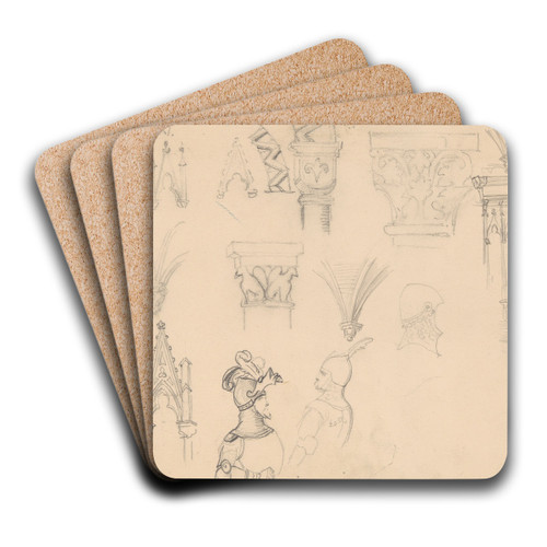 Sketches of Roman and Gothic architectural details and medieval armour by Jzef Simmler Art Drink Coaster set Sketches of Roman and Gothic architectural details and medieval armour by Jzef Simmler Art Drink Coaster set
