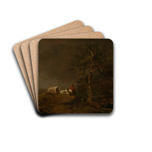 Gewitterlandschaft mit Bauernwagen by Ferdinand Kobell Drink Coasters - set of 4