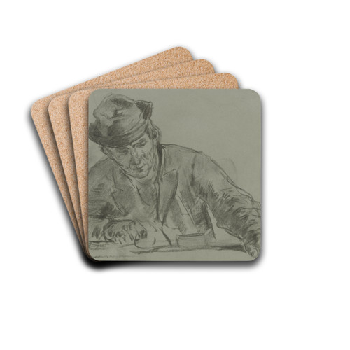 Halbfigur eines Bauern von vorne am Tisch by Anton Burger Drink Coasters - set of 4