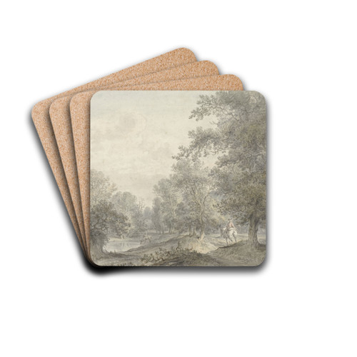 Boslandschap met ruiter en vijver by Jacobus Versteegen Drink Coasters - set of 4 Boslandschap met ruiter en vijver by Jacobus Versteegen Drink Coasters - set of 4