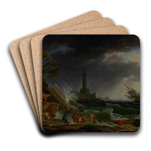 A Storm on a Mediterranean Coast by Claude-Joseph Vernet Art Drink Coaster set