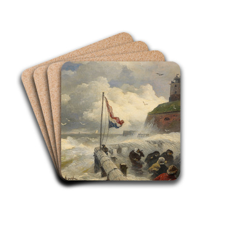 Strmische Brandung an der Mole by Andreas Achenbach Drink Coasters - set of 4