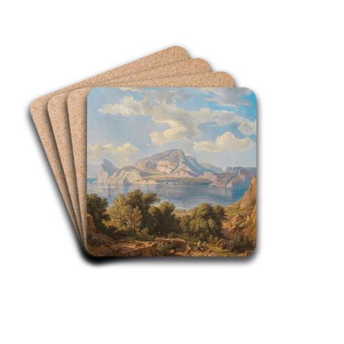 A View of Capo Miseno with Vesuvius in the Background by Fritz Bamberger Drink Coasters - set of 4