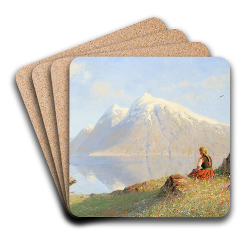 Summer in the fjords by Hans Dahl Art Drink Coaster set